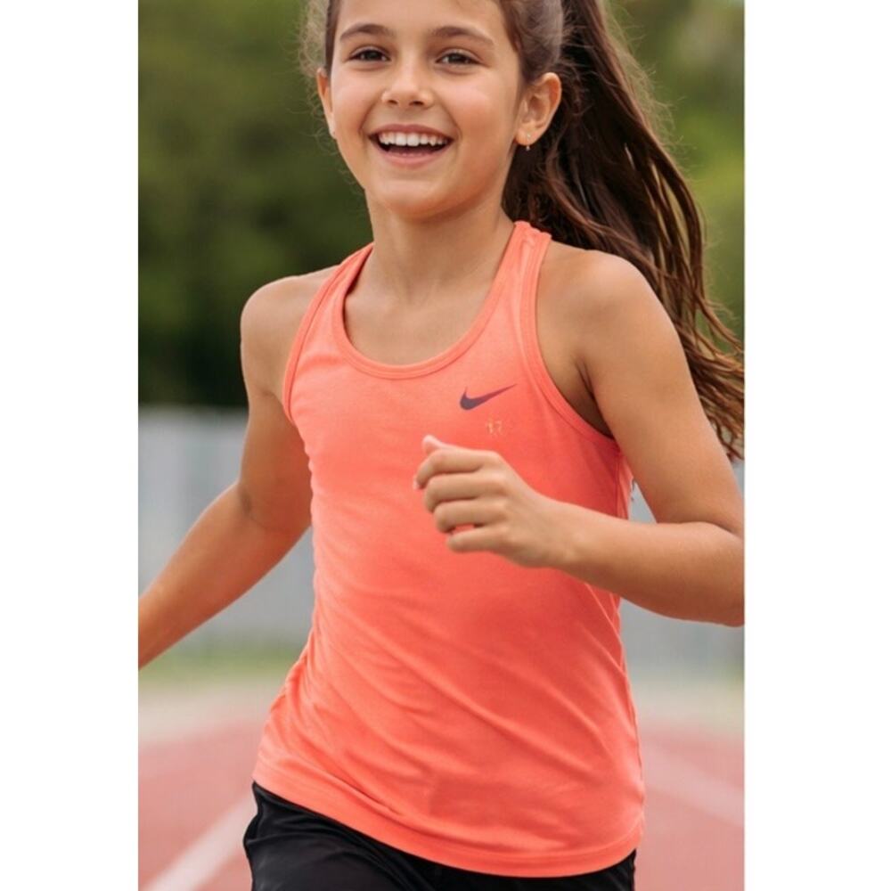 Nike Dri-FIT Girls Tank Top Size M Orange Racerback Athletic Activewear Youth